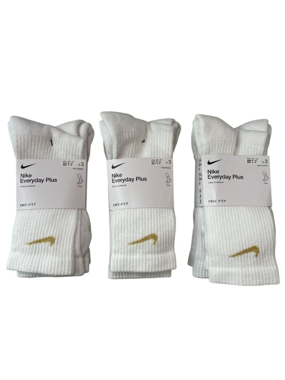 Nike Everyday Plus LOT OF 3 Dri-Fit Cotton Crew Socks 3-Pack/Each MSRP$66 NWT